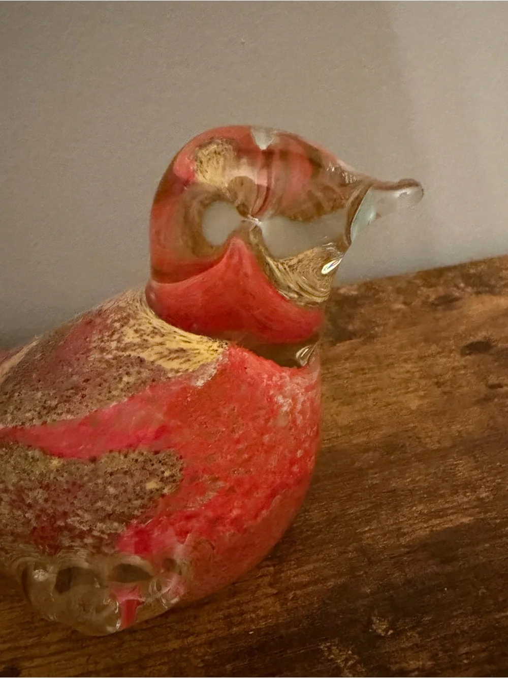 Pier 1 Art Glass Bird Figurine Red Gold Hand Blown Glass Decor Paperweight